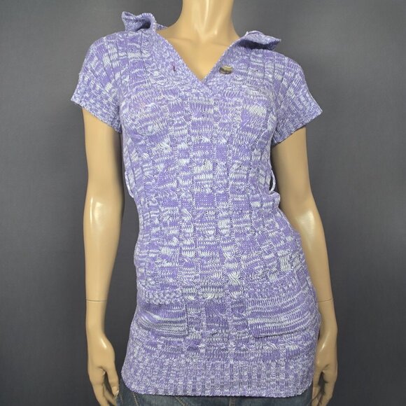 Y2K Purple Hooded Sweater Cap sleeves Size XS Pockets Grunge Fairy 2000s - Picture 1 of 9